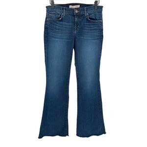 J Brand Size 28 Blue Flare Leg Jeans Mid Rise Raw Hem Bohemian Bohemian EUC